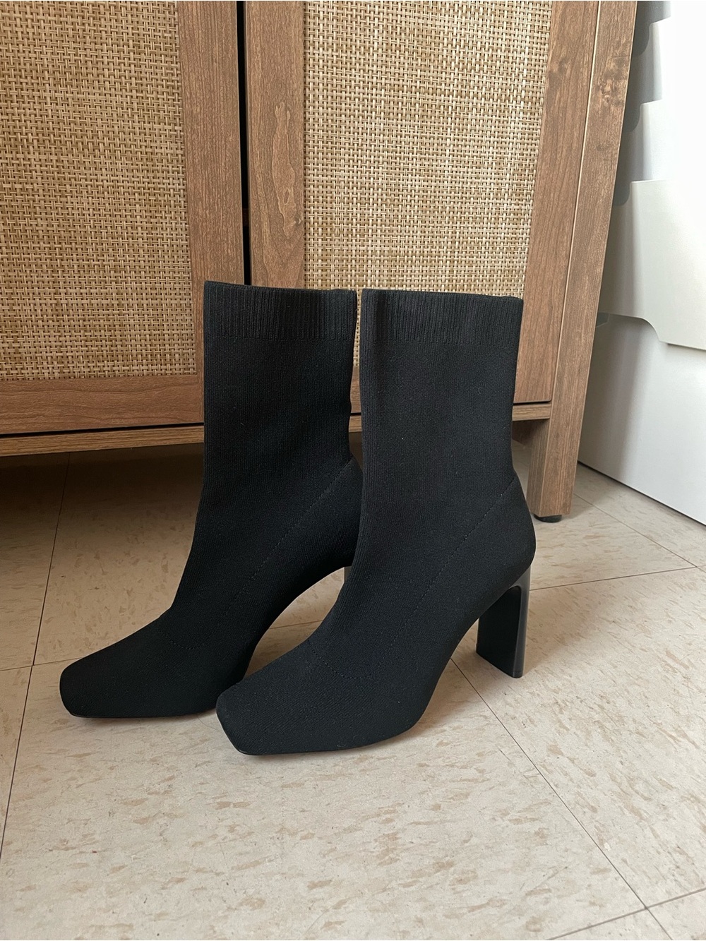 Call It Spring Black Stretch Sock Booties with Block Heel